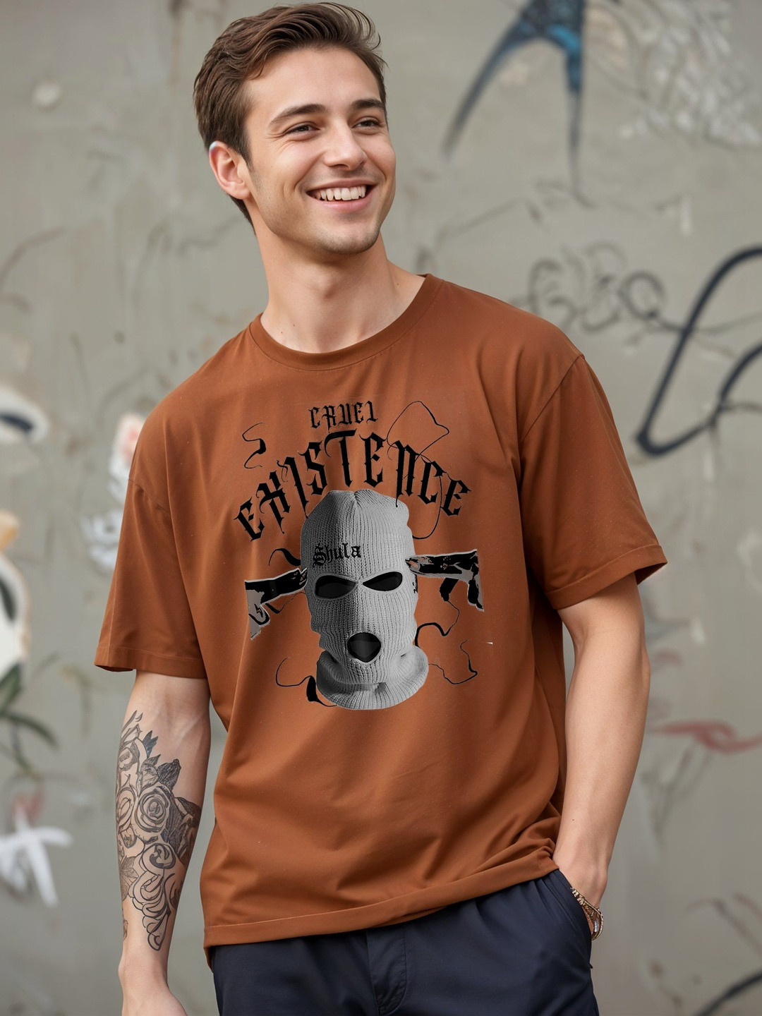 SMARTEES Men Printed Drop-Shoulder Sleeves T-shirt