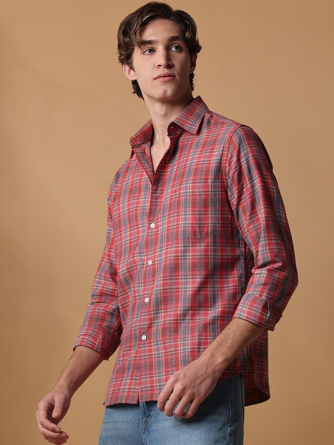 Aldeno Men Standard Tartan Checks Checked Casual Shirt