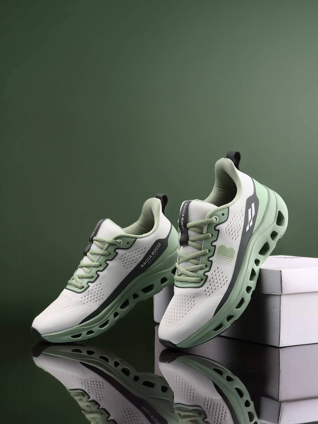 bacca bucci Balance Mocha Green Mesh Running Shoes
