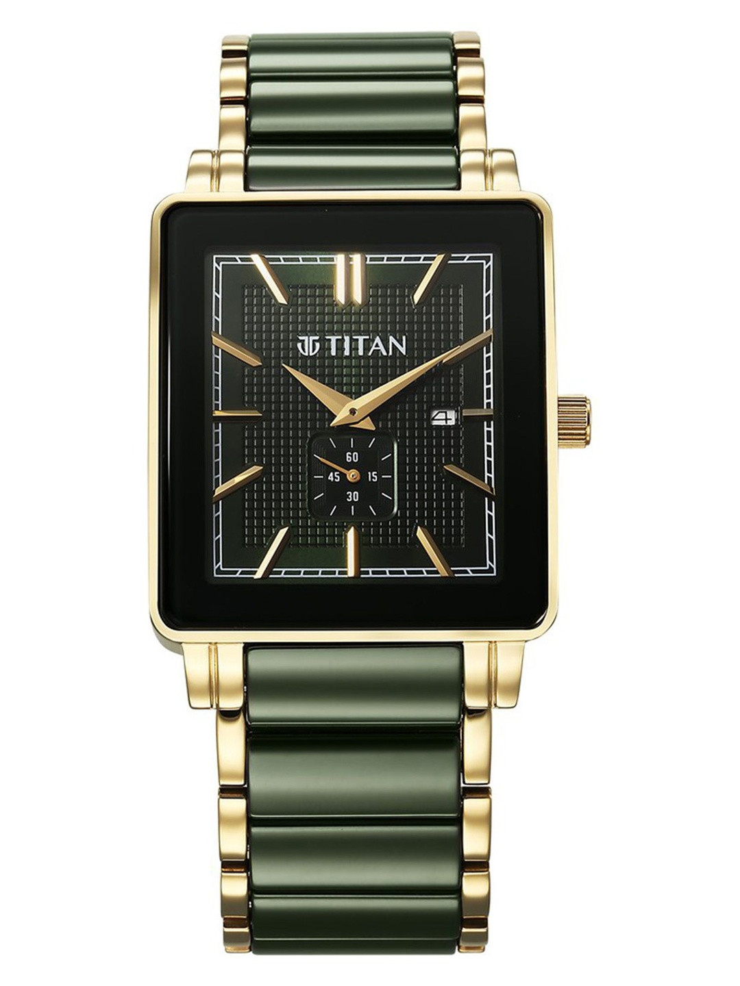 Titan Men Dial & Ceramic Bracelet Style Straps Analogue Date Aperture Watch 90013KD05