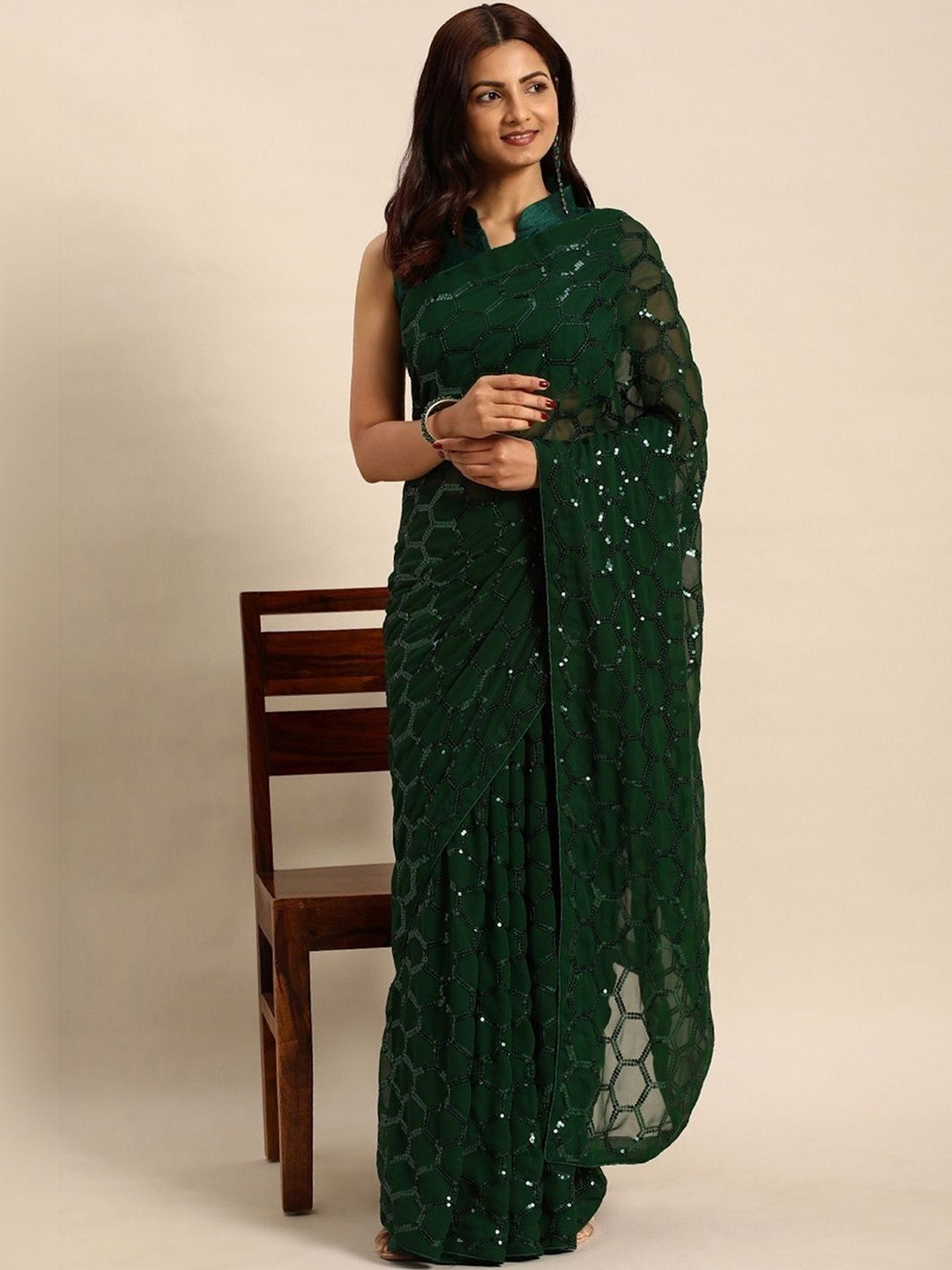 Zili Embellished Sequinned Heavy Work Saree