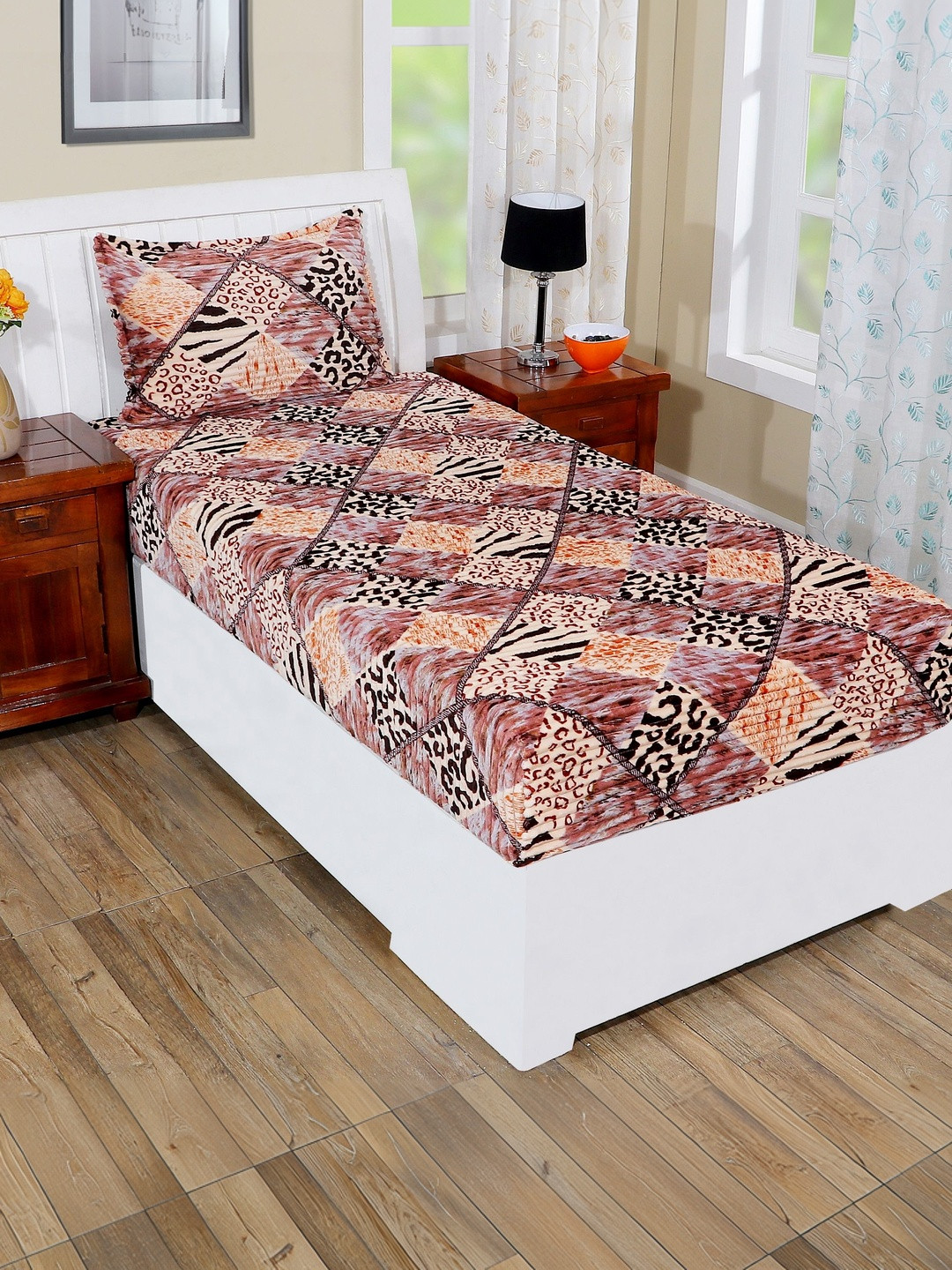 RD TREND Woolen Beige 300 TC Single Fine Bedsheet with Pillow Cover