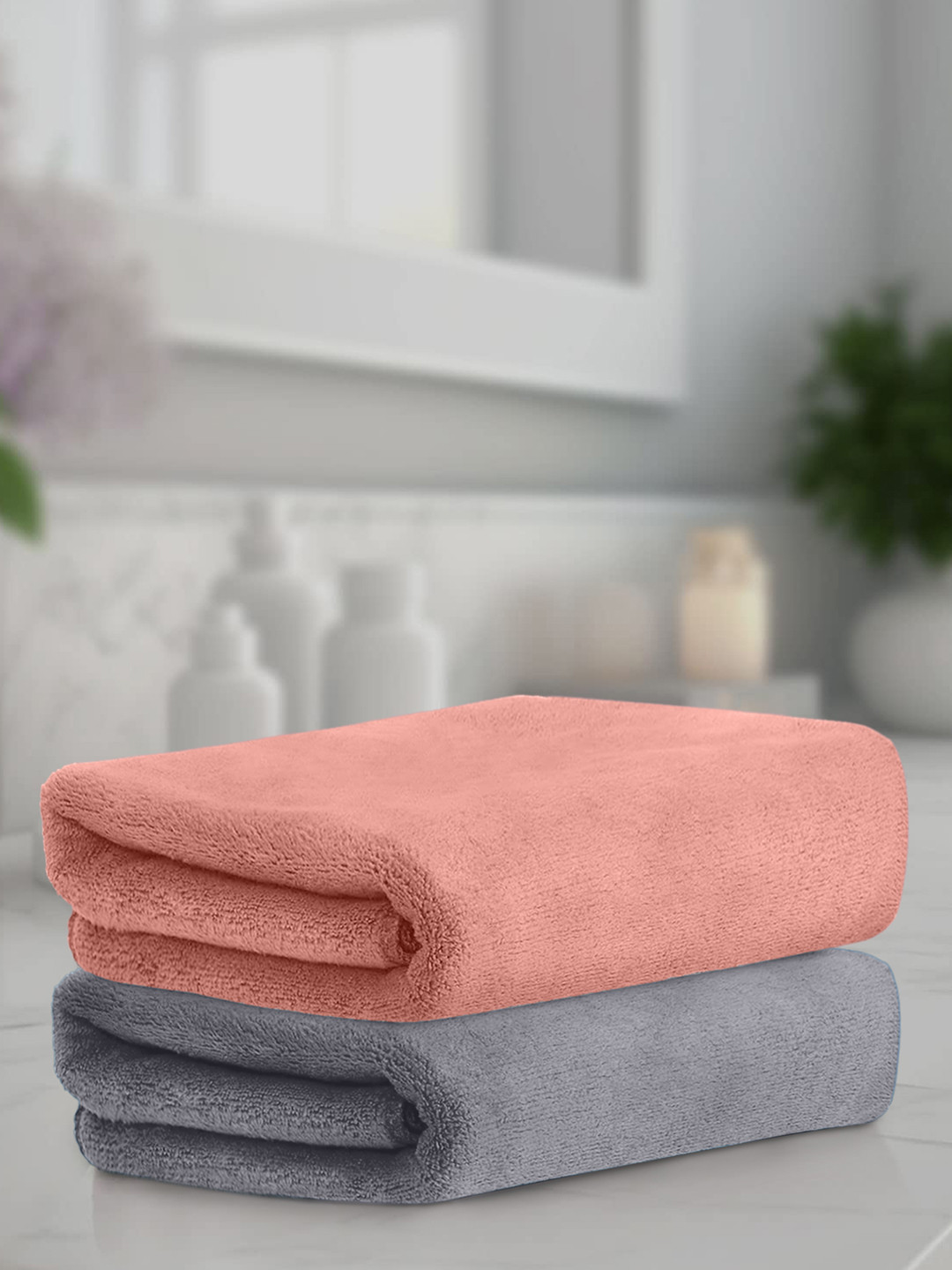 HOUSSE 2-Pcs Brown & Grey Light Weight Hand Towels