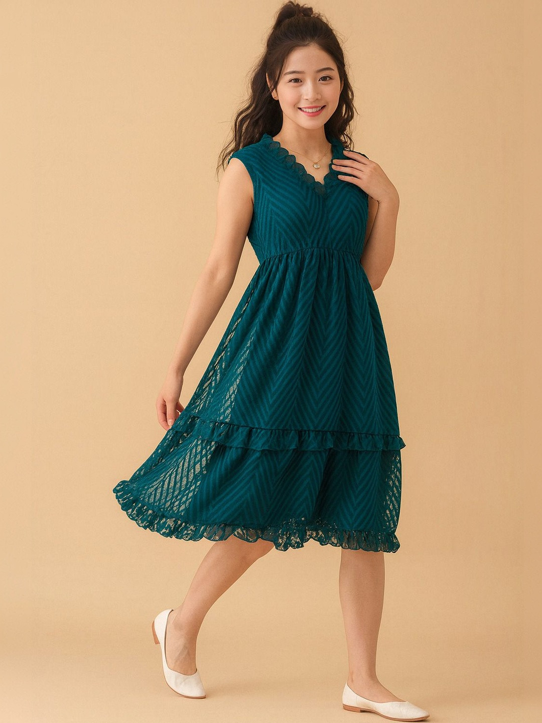 NARI DREAM Ruffled Georgette Fit & Flare Dress