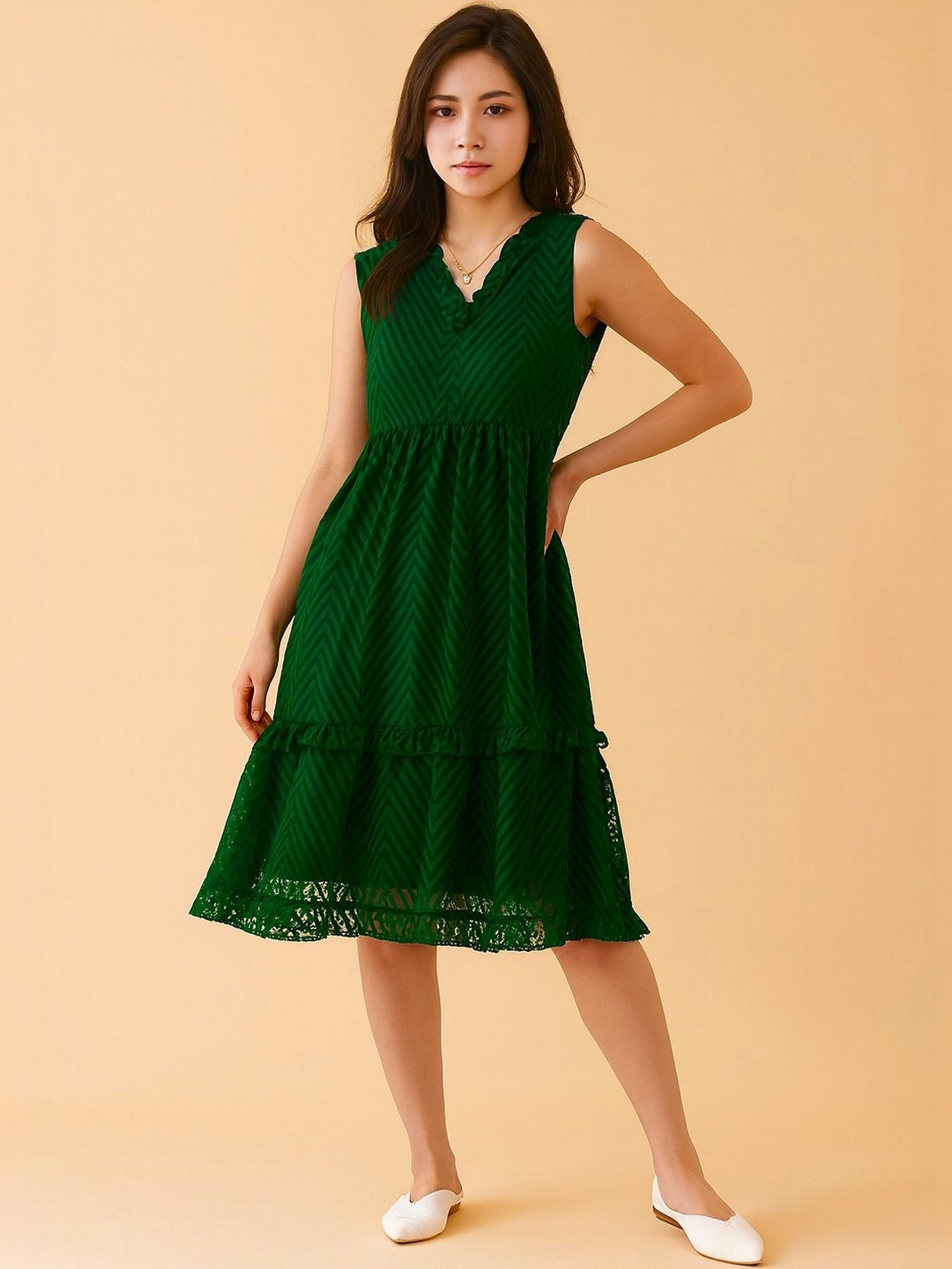 NARI DREAM Ruffled Georgette Fit & Flare Dress