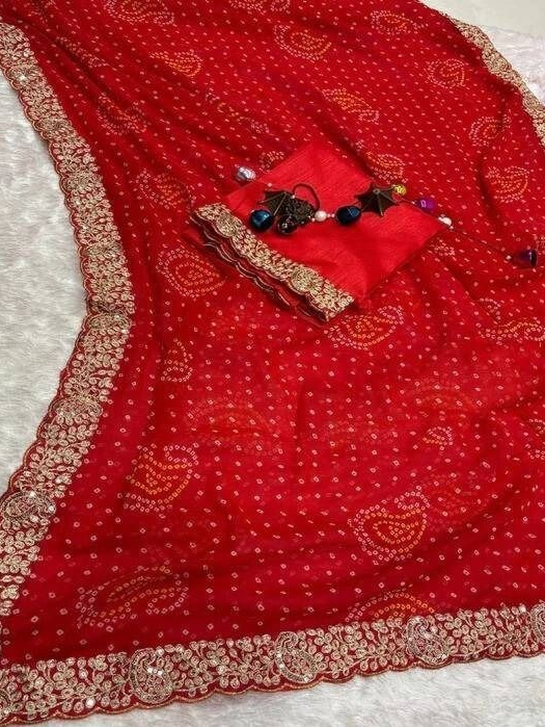 Zili Bandhani Embroidered Art Silk Heavy Work Bandhani Saree