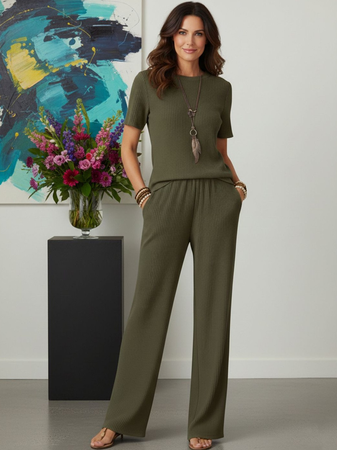 Moda Rapido Round Neck T-Shirt & Trousers Co-Ords Set