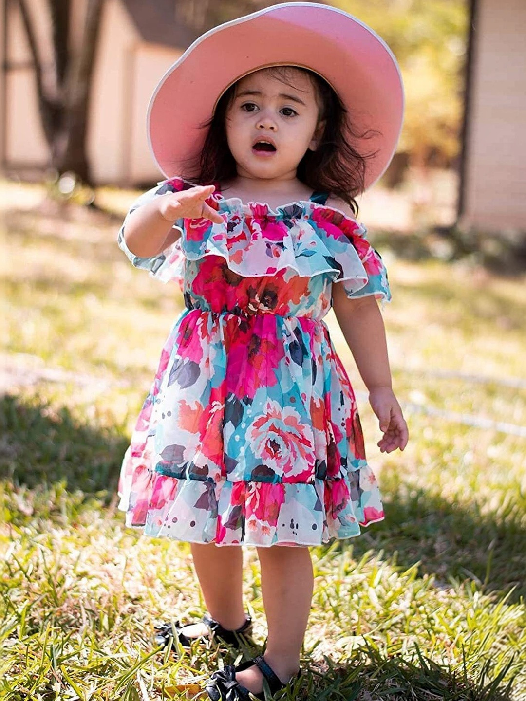 DHARMIKAAY TRENDZ Floral Print Cold-Shoulder Fit & Flare Dress