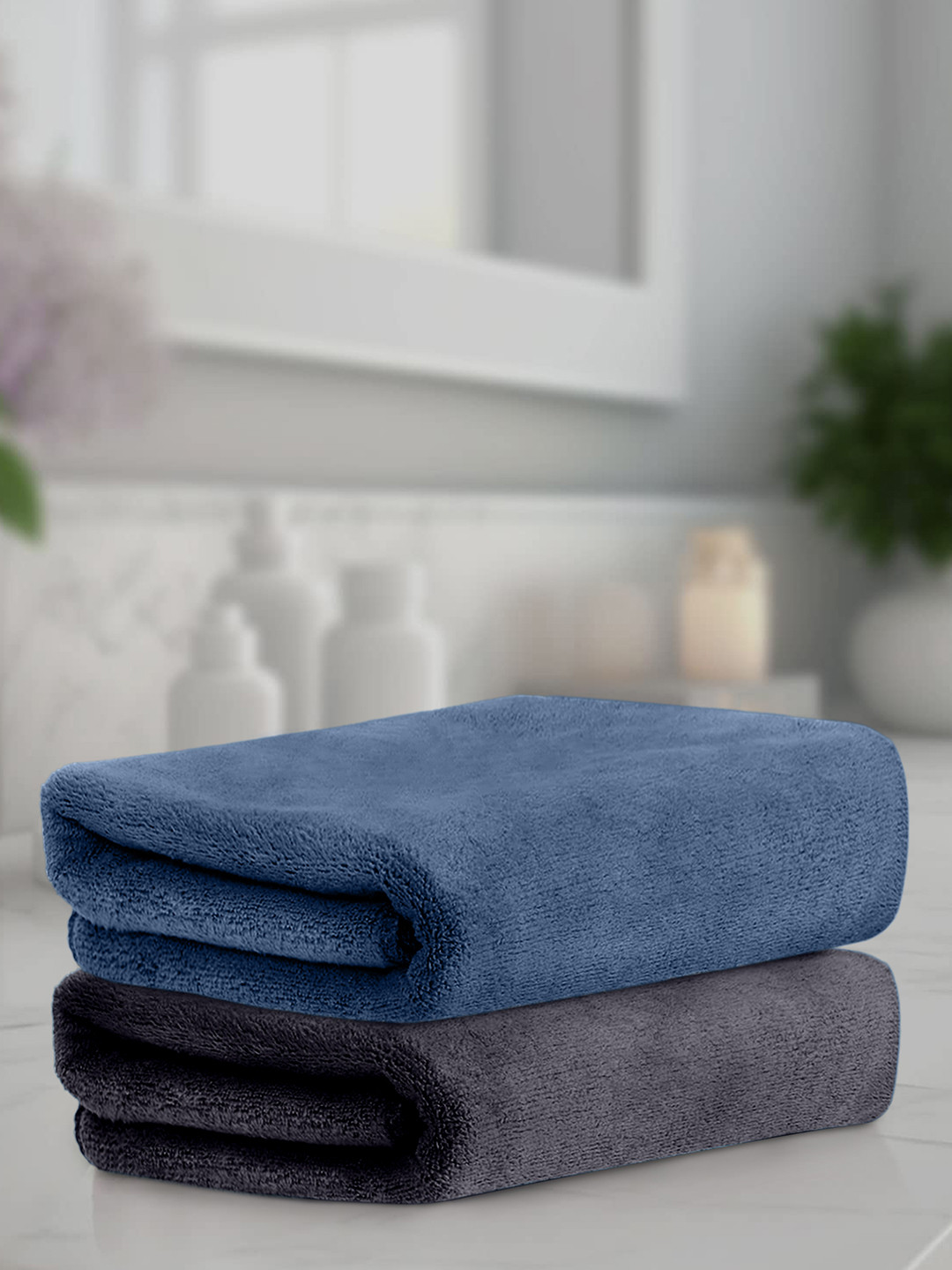 HOUSSE 2-Pieces Blue & Grey Light Weight Hand Towels
