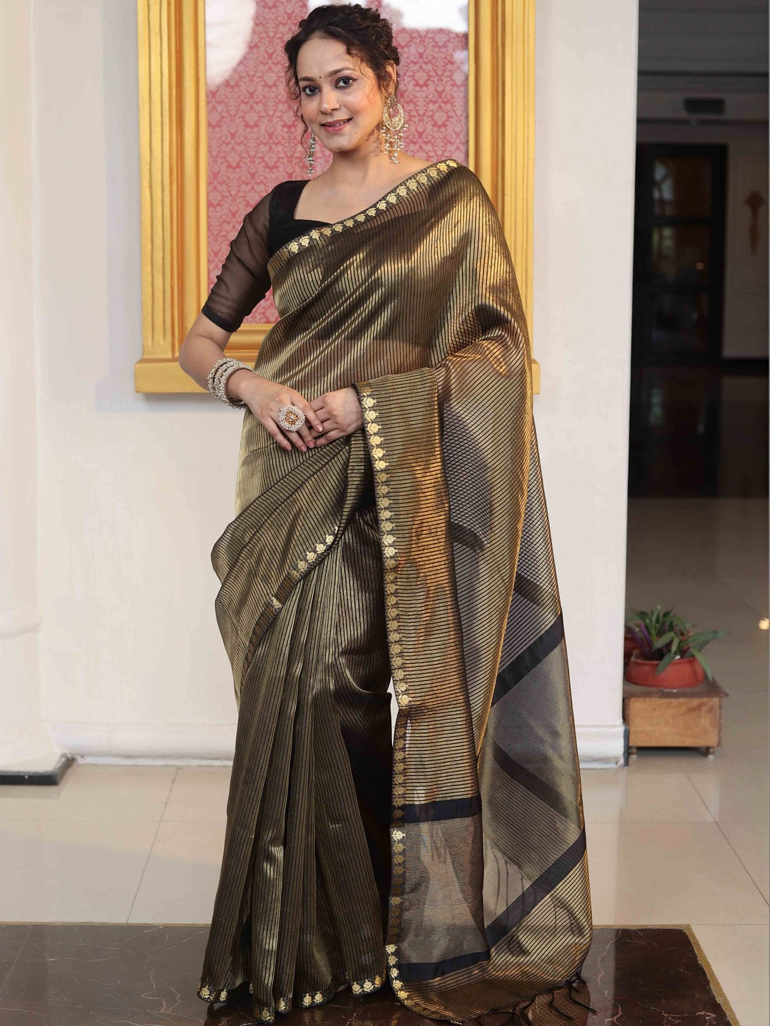 Banarasee Ethnic Motifs Zari Banarasi Tissue Saree