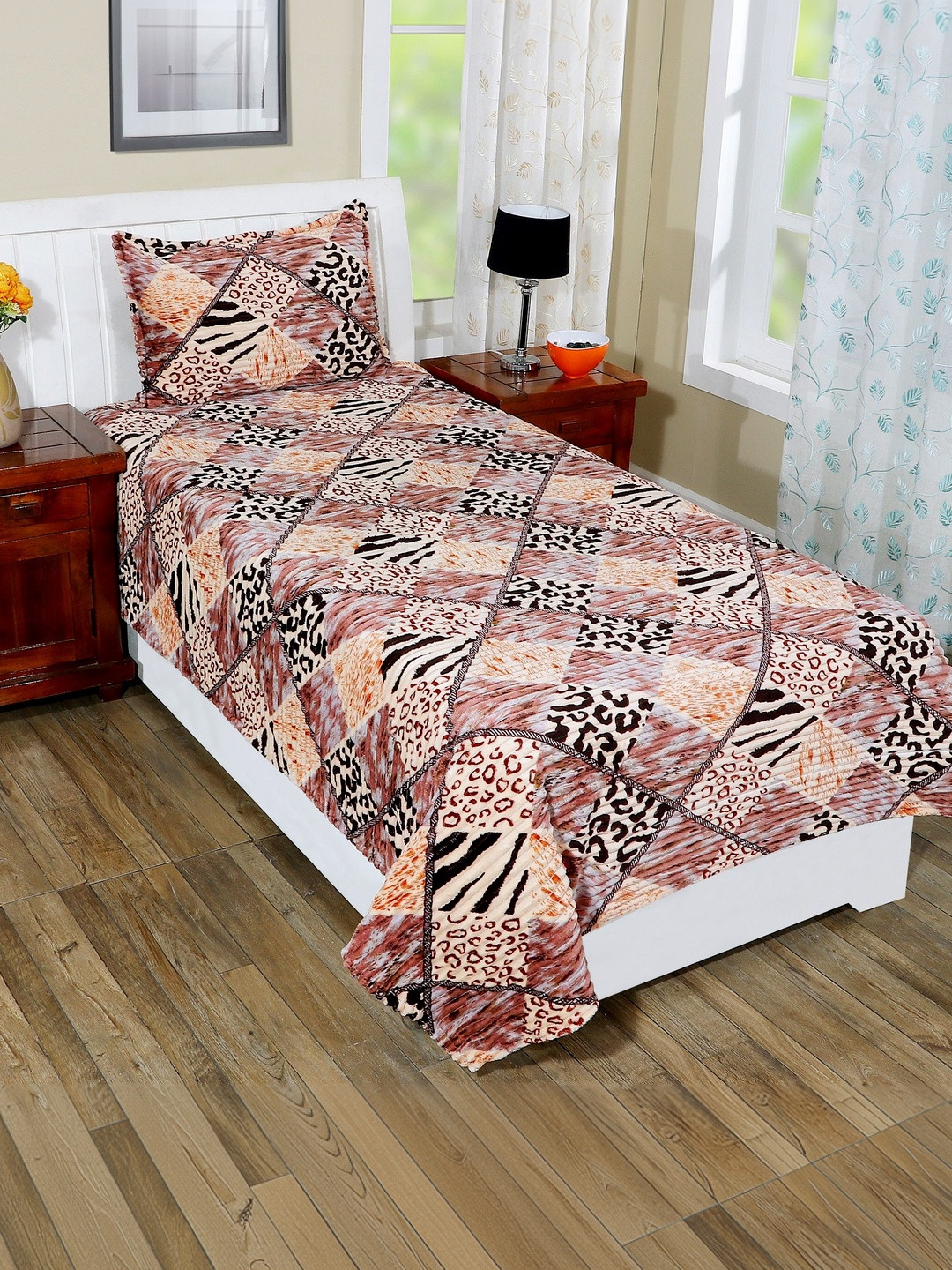 RD TREND Woolen Beige 300 TC Single Bedsheet with 1 Pillow Cover