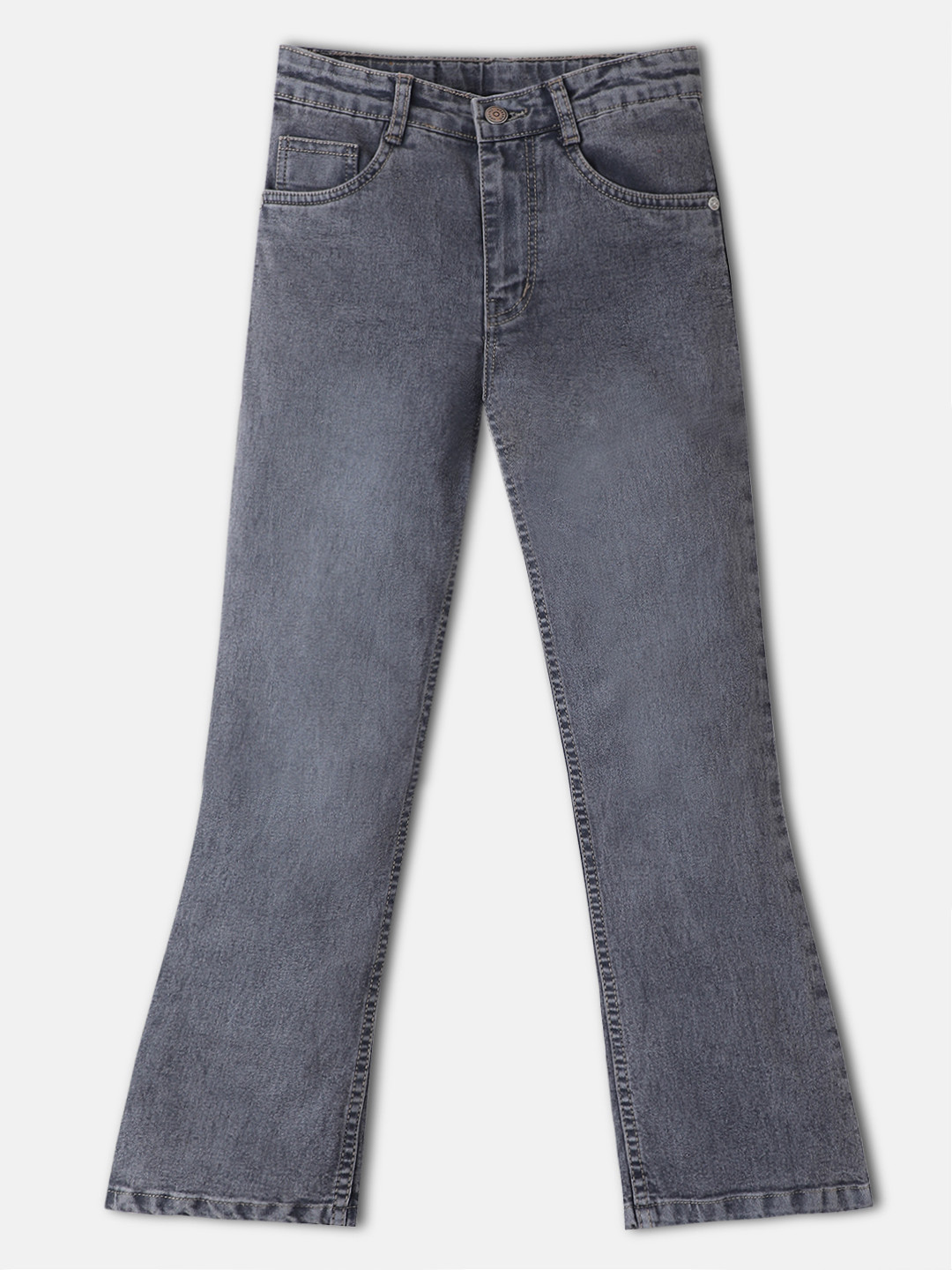 Urbano Juniors Boys Grey Regular Fit Washed Bootcut Heavy Fade Stretchable Jeans