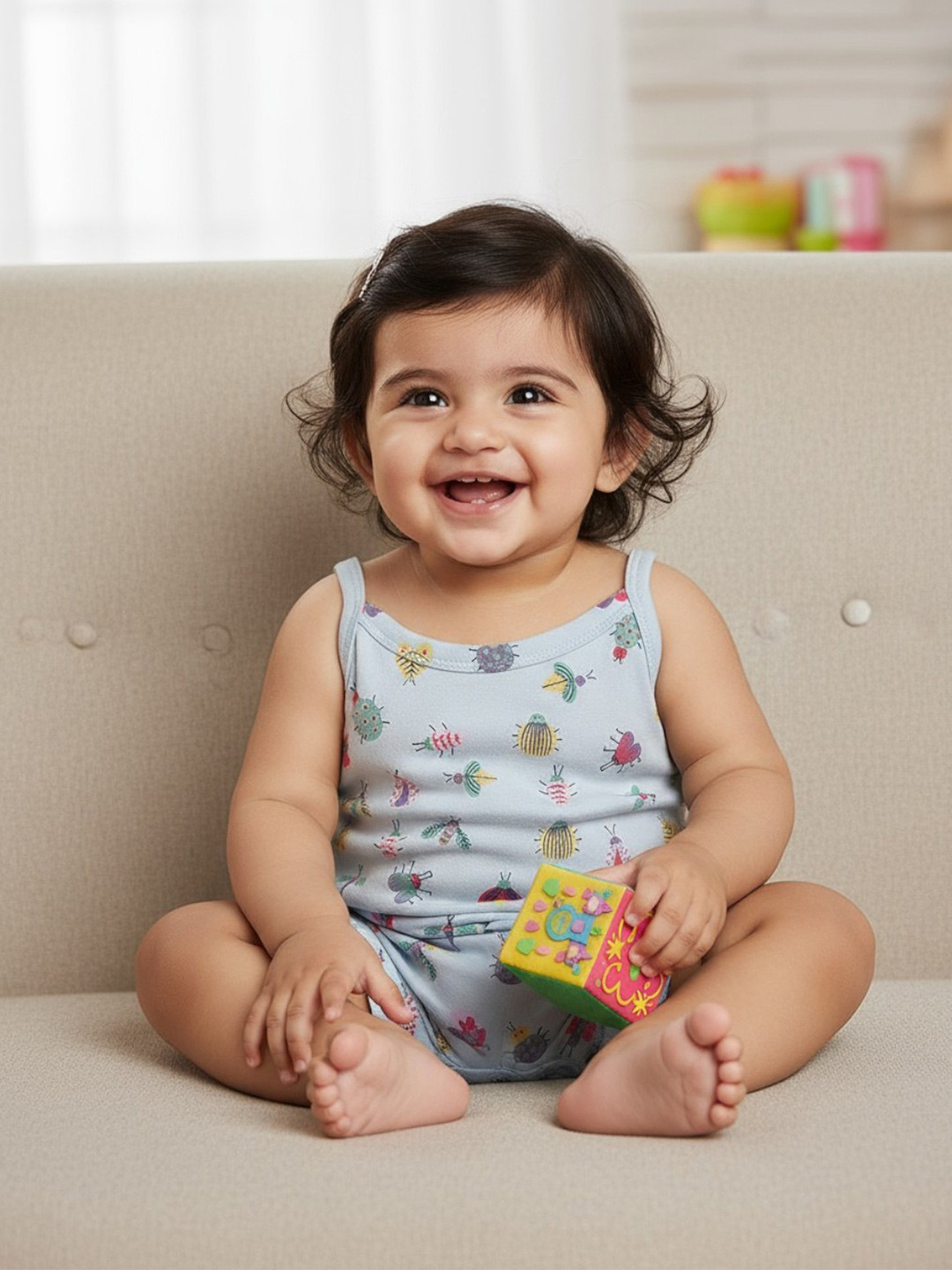 BONTOTS Infant Girls Little Bug Explorer Printed Organic Cotton Romper