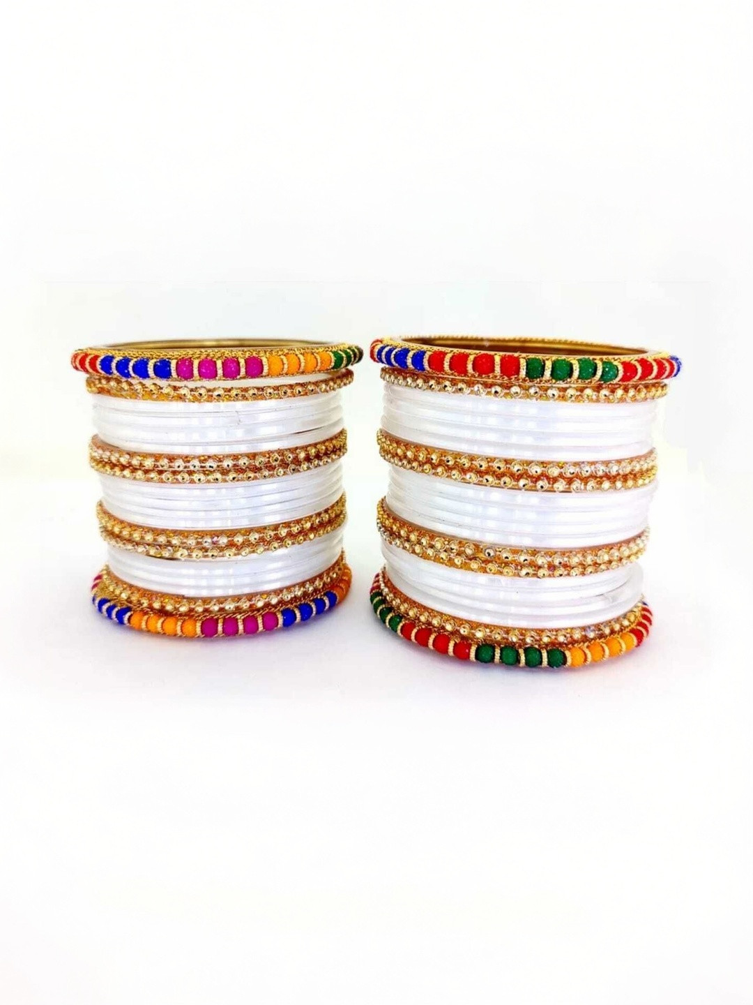 Instyle Forever Set Of 10 White Glass Artificial Stones & Beads Bangle