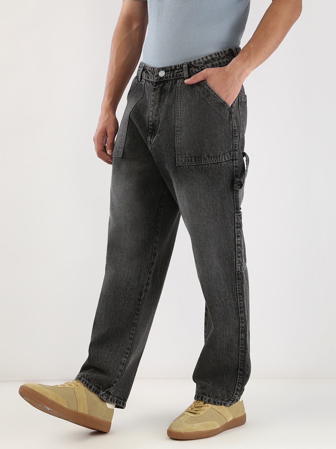 Urbano Fashion Men Loose Baggy Fit Carpenter Cargo Jeans With 6 Pockets Non-Stretchable