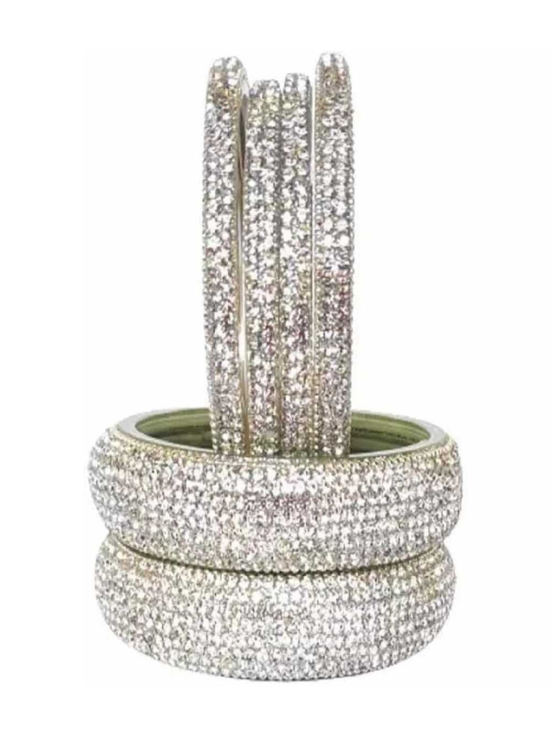 Adiba Fashion Factory Silver Glass Artificial Stones & Beads Bangle