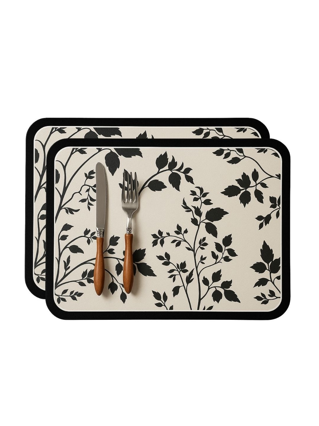 YELONA 2Pcs Beige & Black Patterned Waterproof Heat-Resistant Anti-Slip Table Placemats