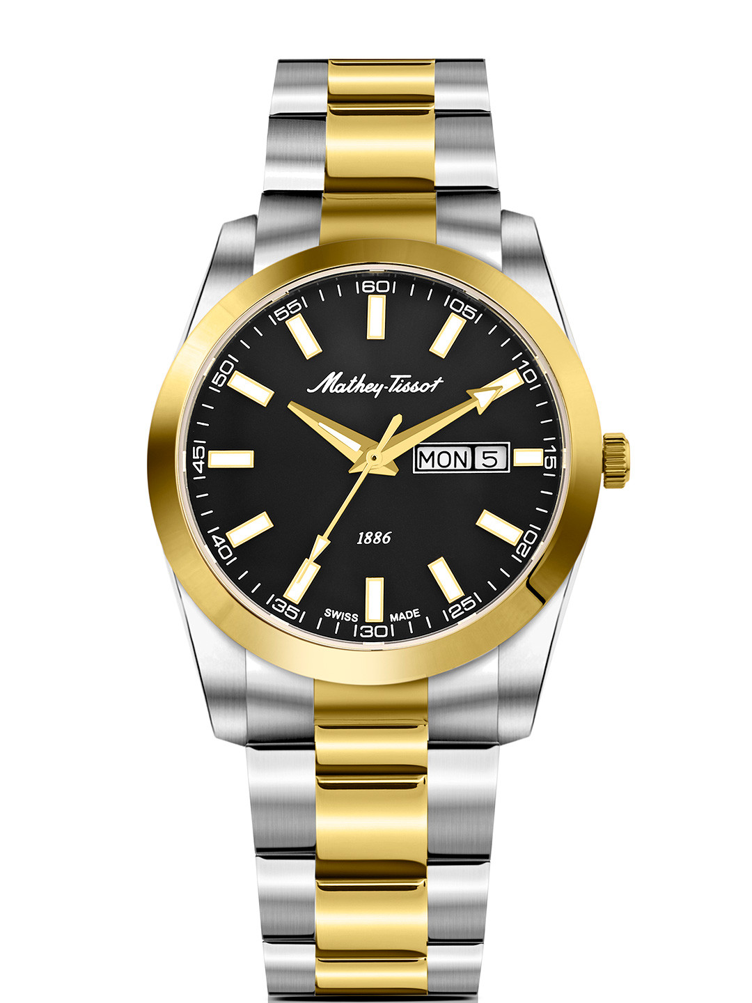 Mathey-Tissot Men Swiss Made Mathy Day-Date Quartz Black Dial Watch - H453BN