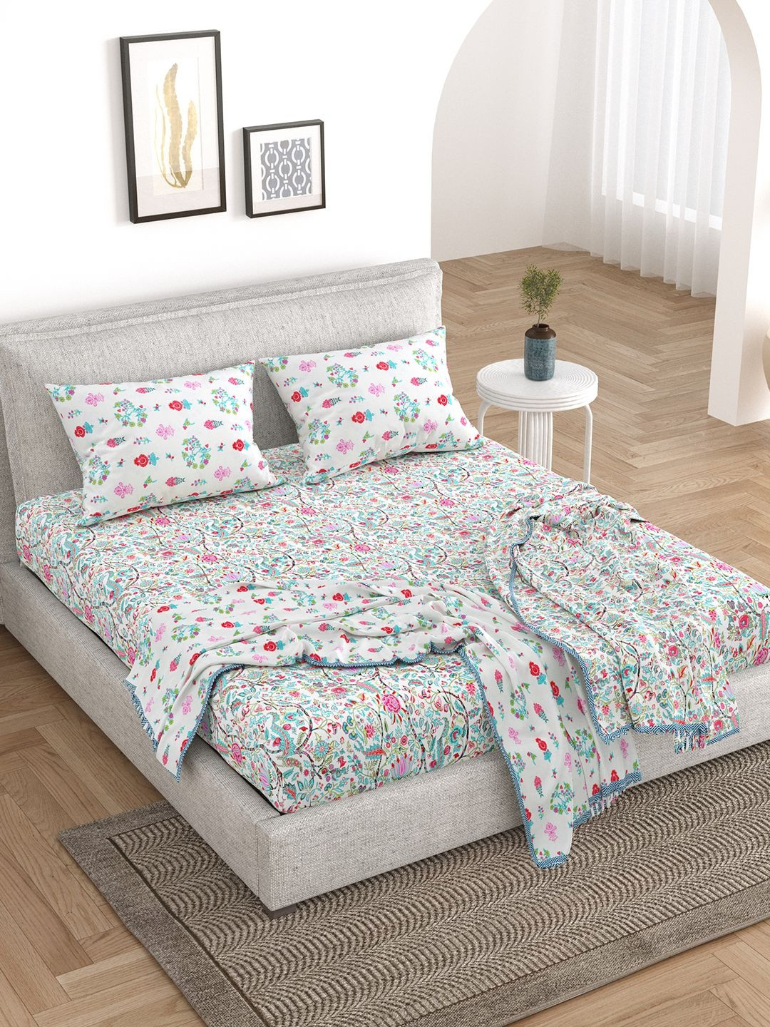 BELLA CASA 5 Piece Double King Bedding Set With Pillow Covers & Single Dohar