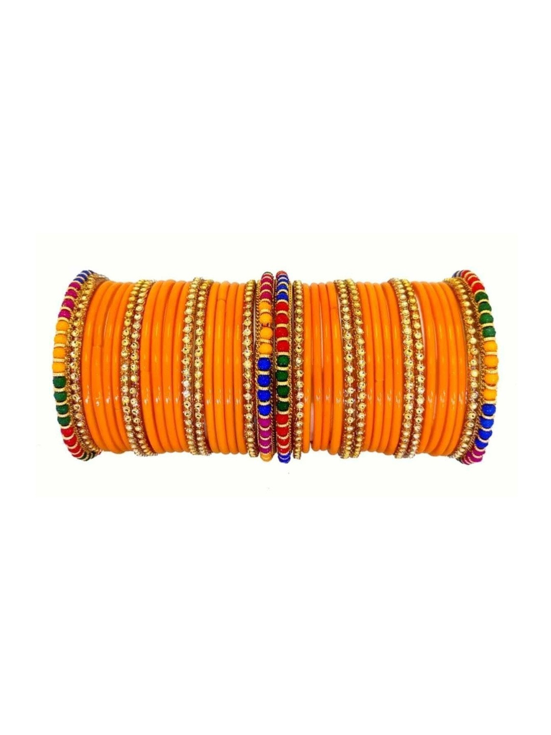 Adiba Fashion Factory Set Of 10 Orange Glass Artificial Stones & Beads Bangle
