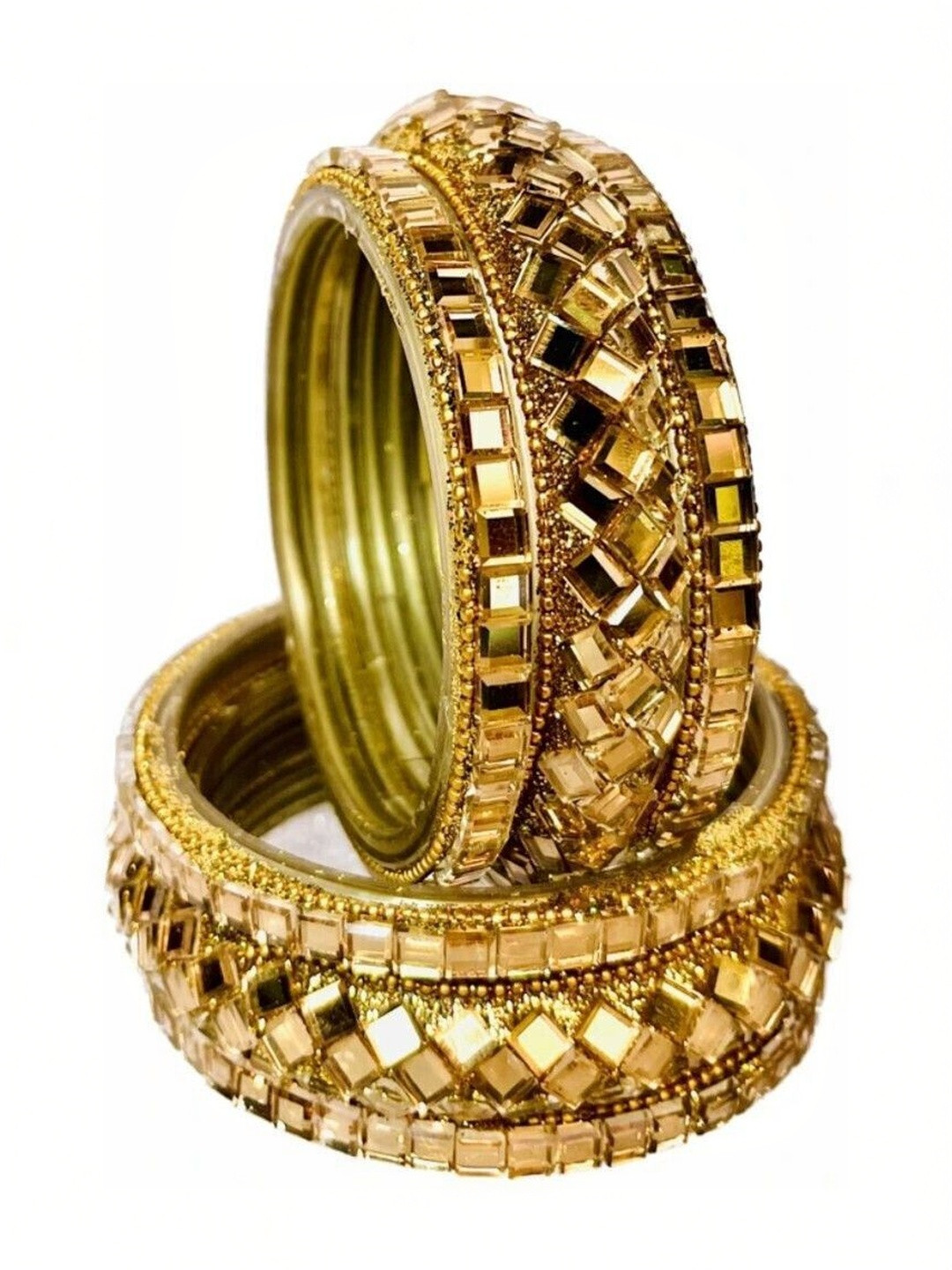 Only Offers Set Of 6 Gold Glass Artificial Stones & Beads Bangle