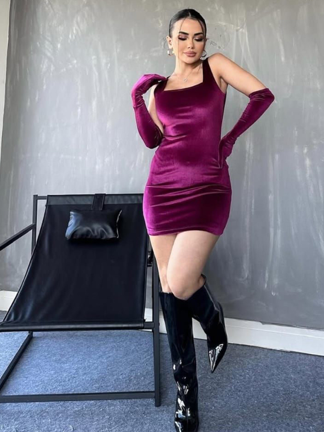 The Purple Chique Velvet Bodycon Mini Dress