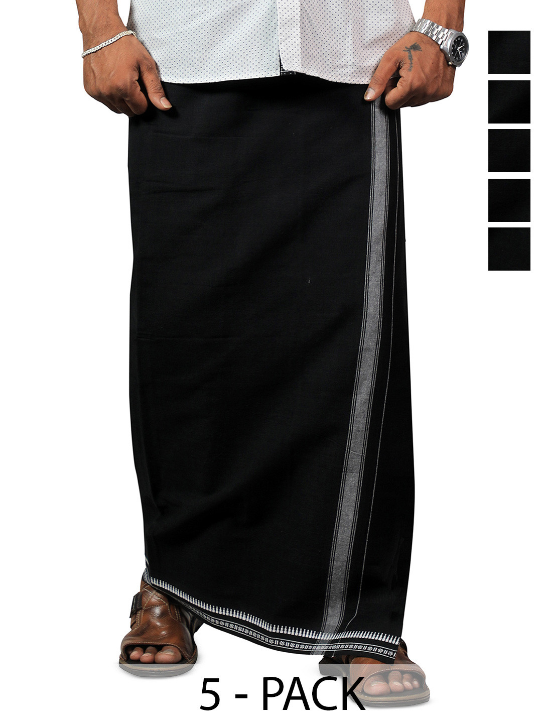 PRAKASAM COTTON Men Selection Of 3 Thalapathi Border Dhoties - 2mtr