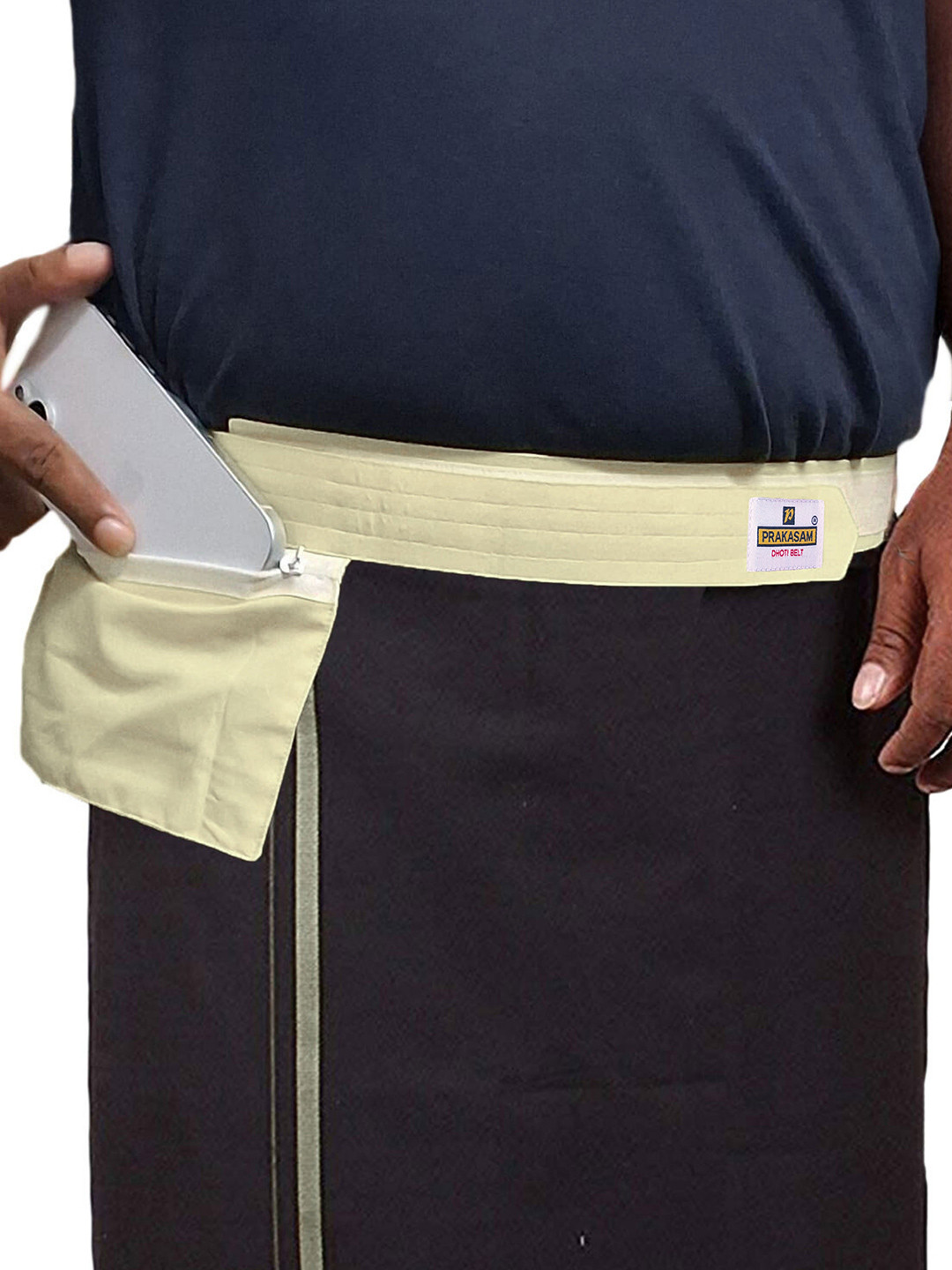 PRAKASAM COTTON Men's Cotton Canvas Dhoti Belt &  Zip Pouch Dhoti Belt