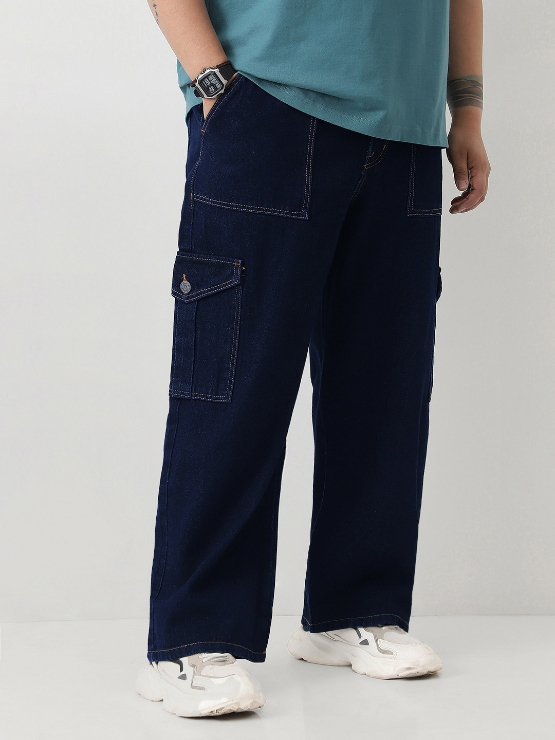 Urbano Plus Men Loose Fit Washed Cargo Non-Stretchable Jeans With 6 Pockets