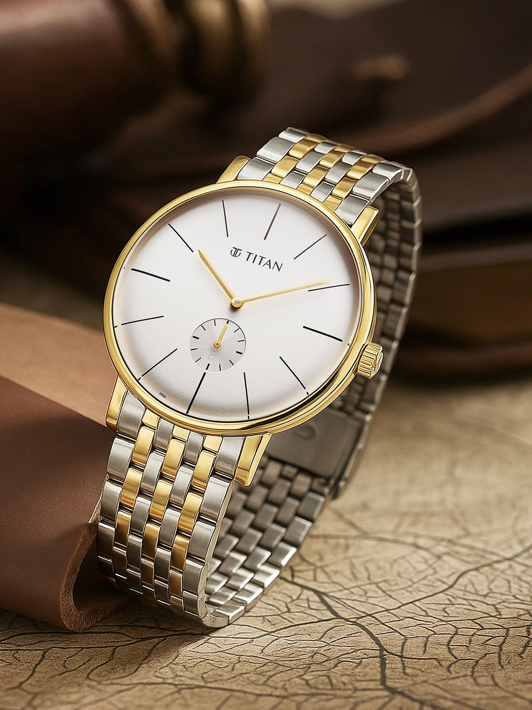 Titan Elegance Quartz Round Dial Stainless Steel Men's Watch - 90203BM01