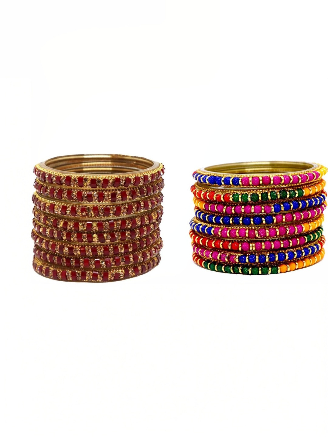 Adiba Fashion Factory Set Of 16 Artificial Stone Studded Glass Bangles