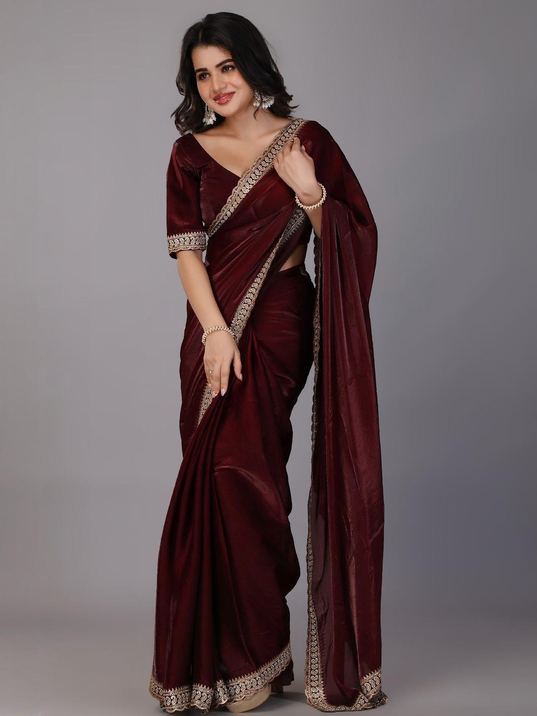 KIYAA FASHION Embellished Zari Saree With Unstitched Blouse