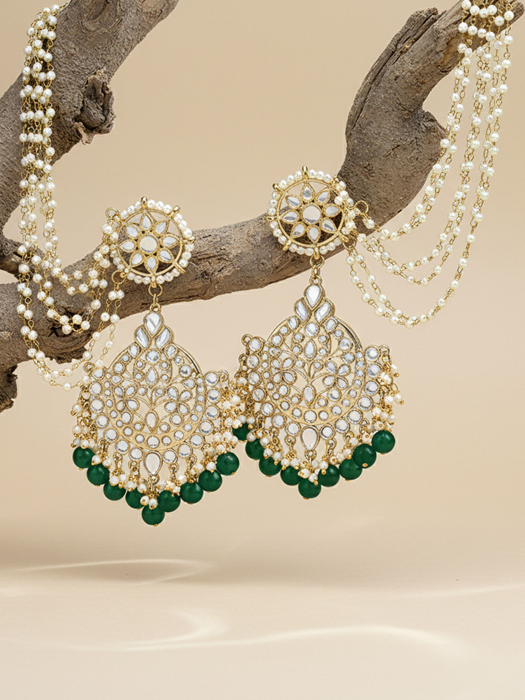 KARATCART Gold-Plated Kundan-Studded Drop Earrings With Kaanchain