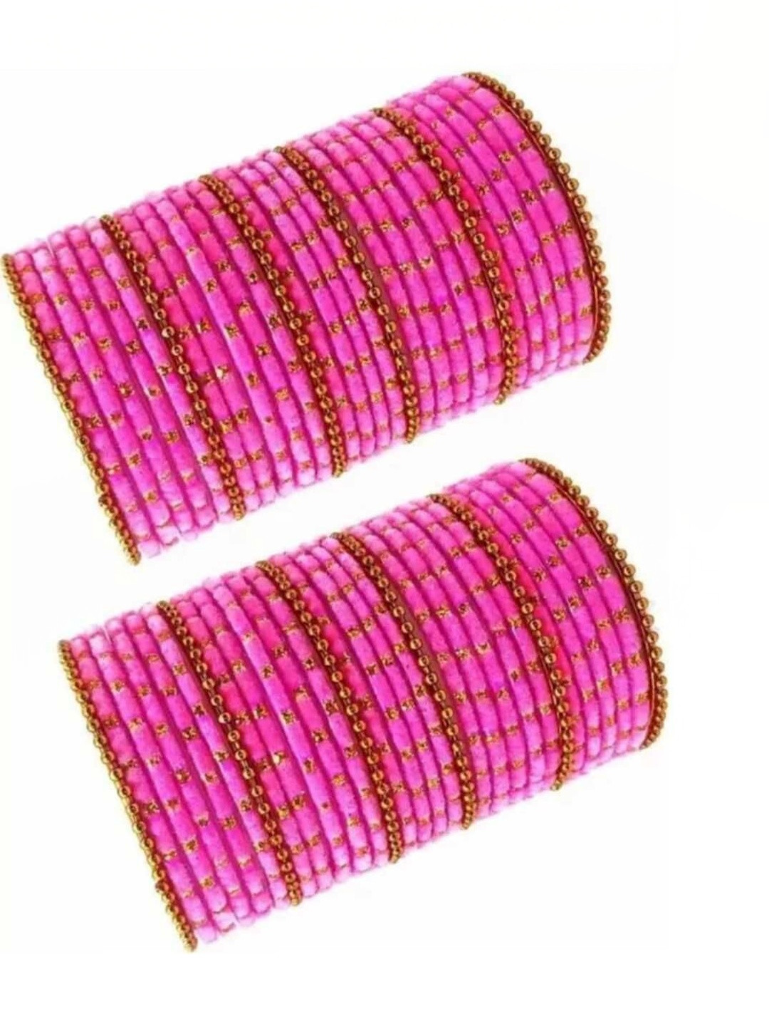 zsp Set Of 60 Pink Glass Artificial Stones & Beads Bangles