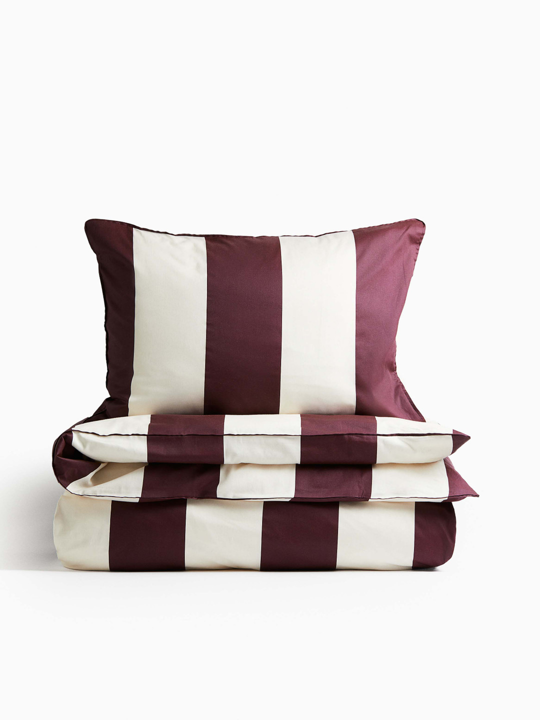 H&M Maroon And White Pure Cotton Satin Single Duvet Cover Set