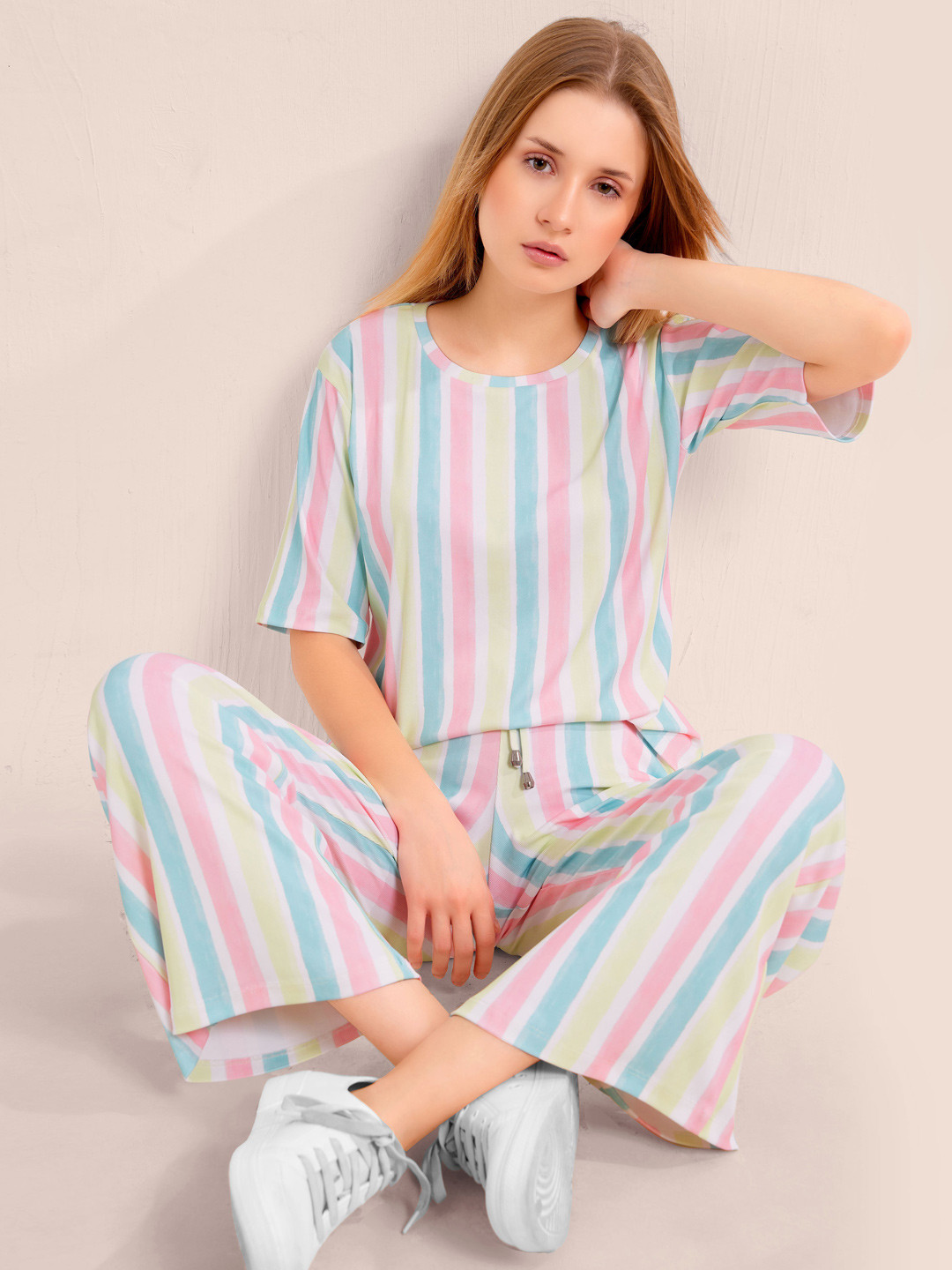 L&M Women Multicolor Striped Cotton Co-ord Set
