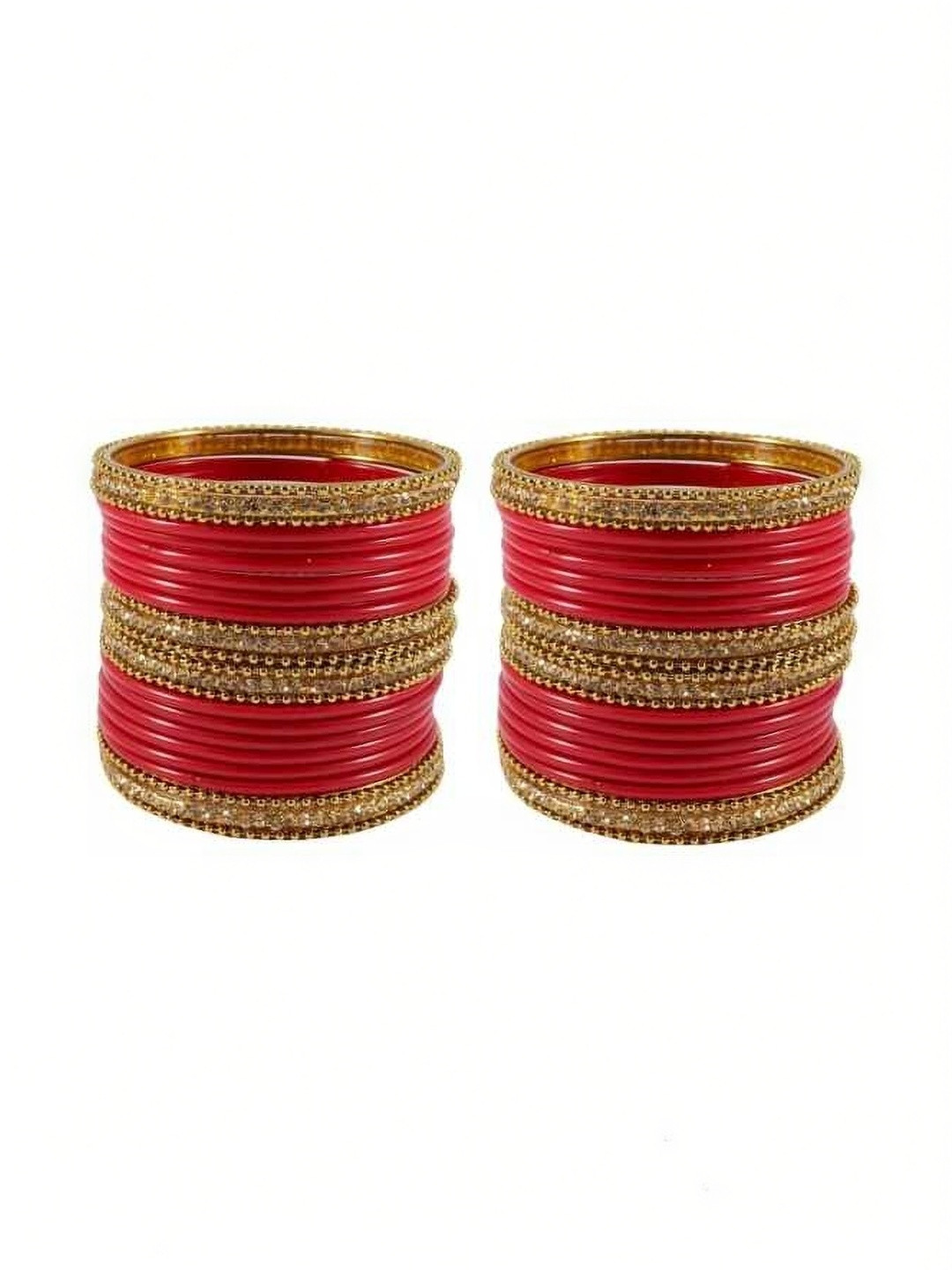 Adiba Fashion Factory Set Of 40 Red Glass Artificial Stones & Beads Bangle