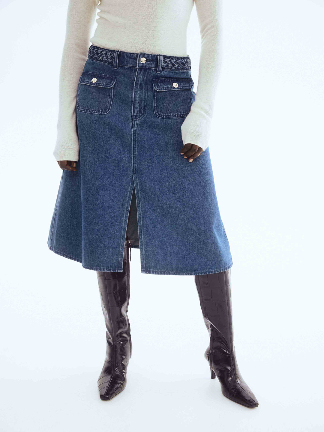 H&M Braided-Trim Denim Skirt