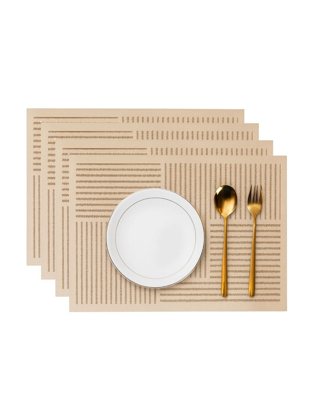 YELONA 4Pcs Beige & Brown Stiped Waterproof Heat-Resistant Anti-Slip Table Placemats