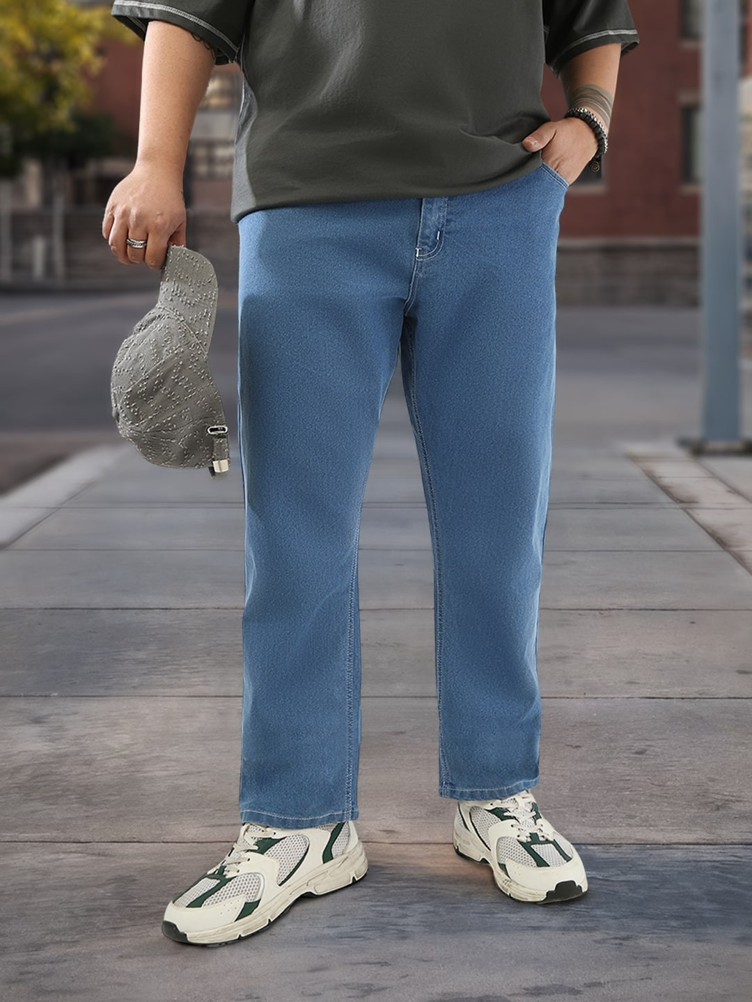 Urbano Plus Men Light Blue Straight Fit Washed Stretchable Jeans