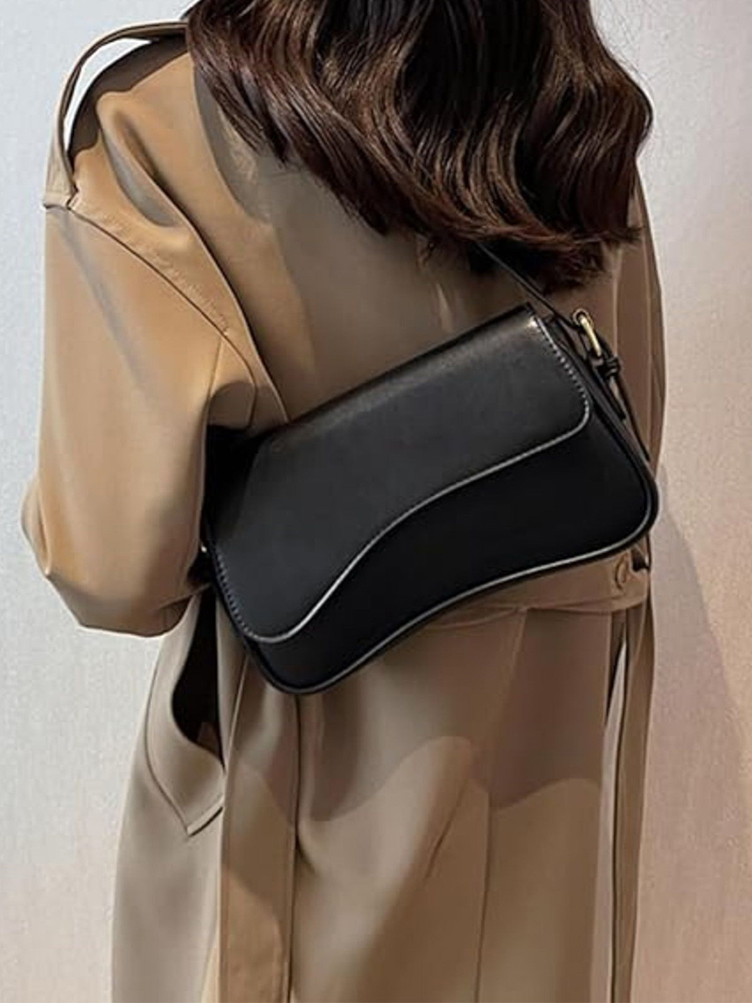 SKIMMER PU Half Moon Shoulder Bag with Quilted