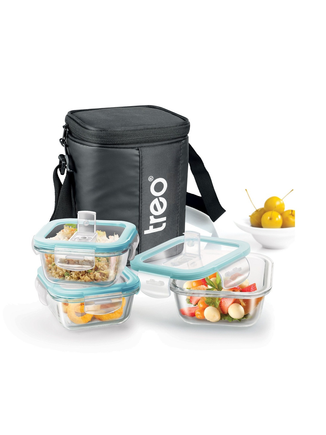 Treo All Weather Black Borosilicate Leakproof Glass Tiffin Set 320 ml