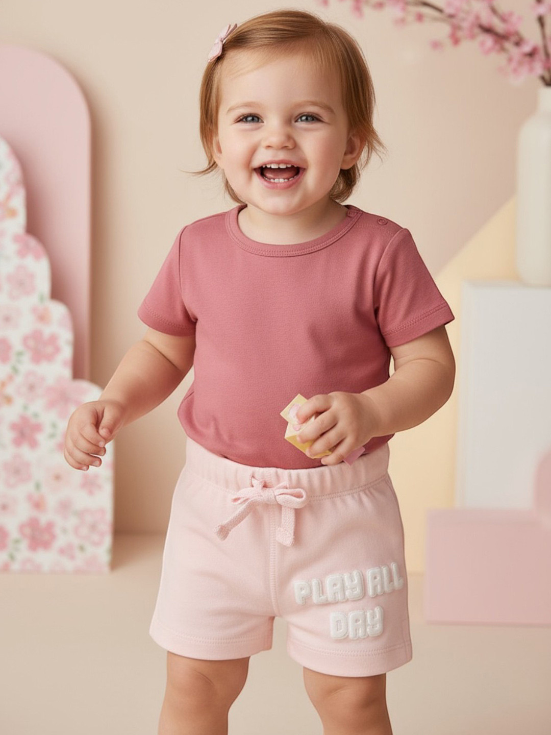 BONTOTS Infant Girls Play All Day Printed Organic Cotton Shorts