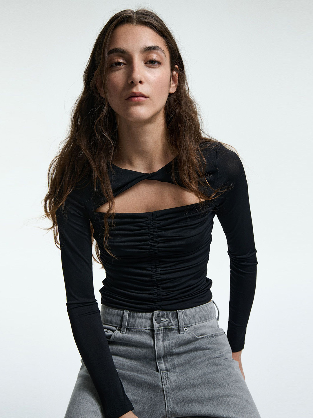 H&M Women Solid Cut Out Neck Top