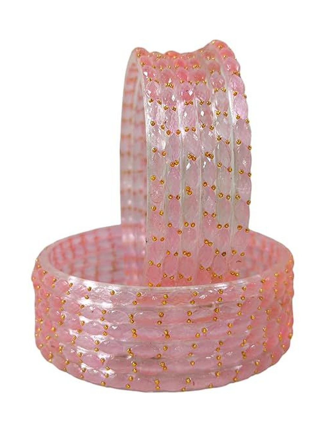 AMITFASHION Pink Glass Artificial Stones & Beads Bangle