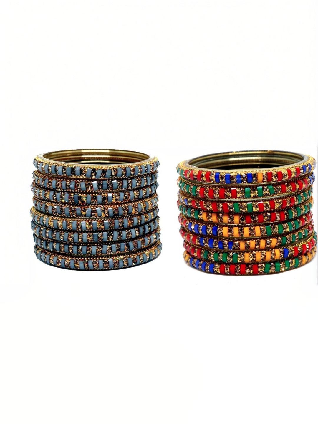 Adiba Fashion Factory Set Of 16 Artificial Stone Studded Glass Bangles