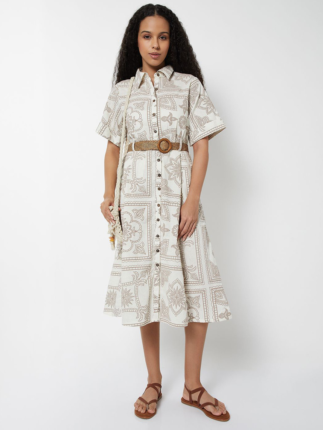 max Bohemian Print Shirt Midi Dress