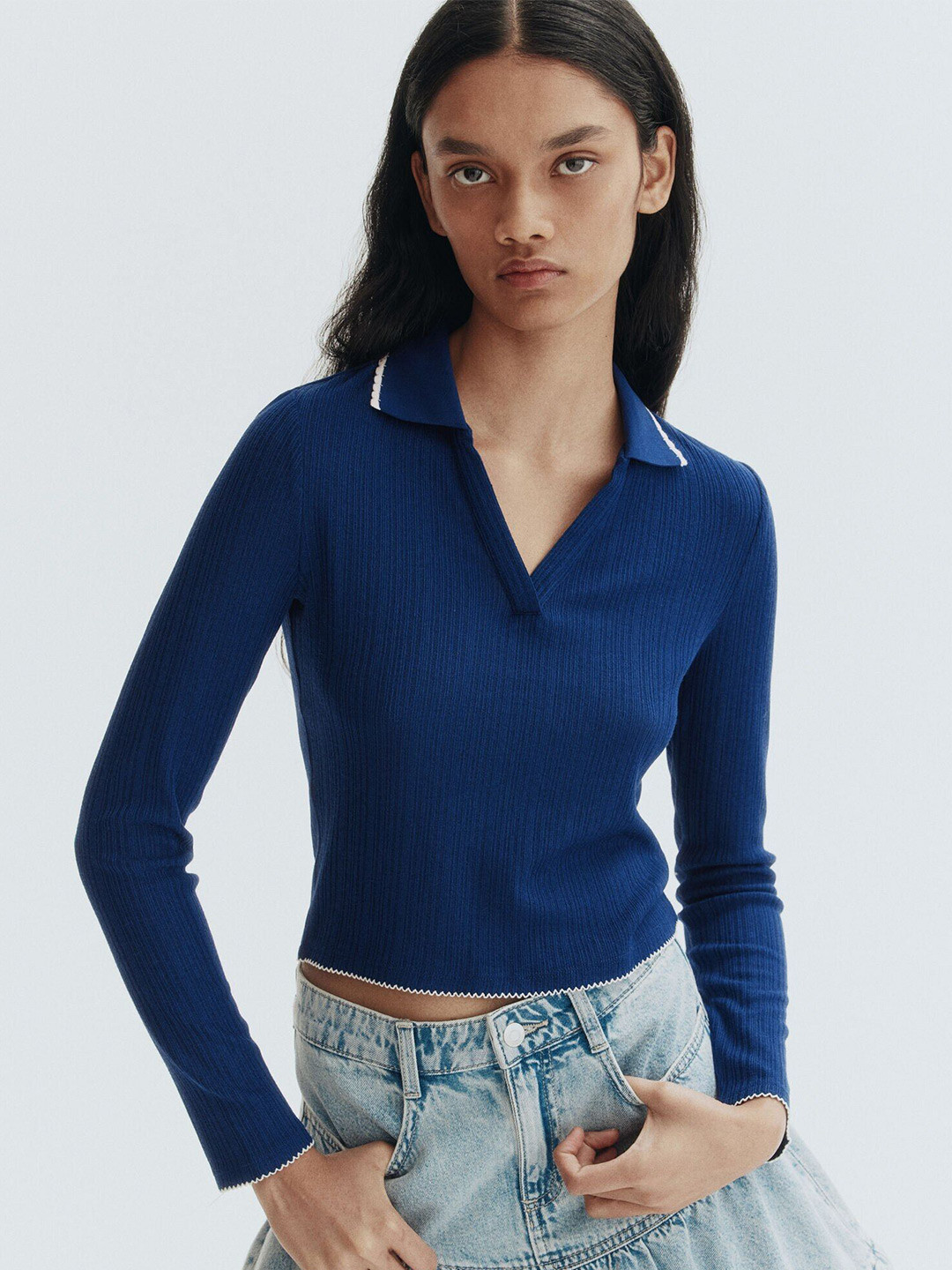 H&M Collared rib-knit Crop Top