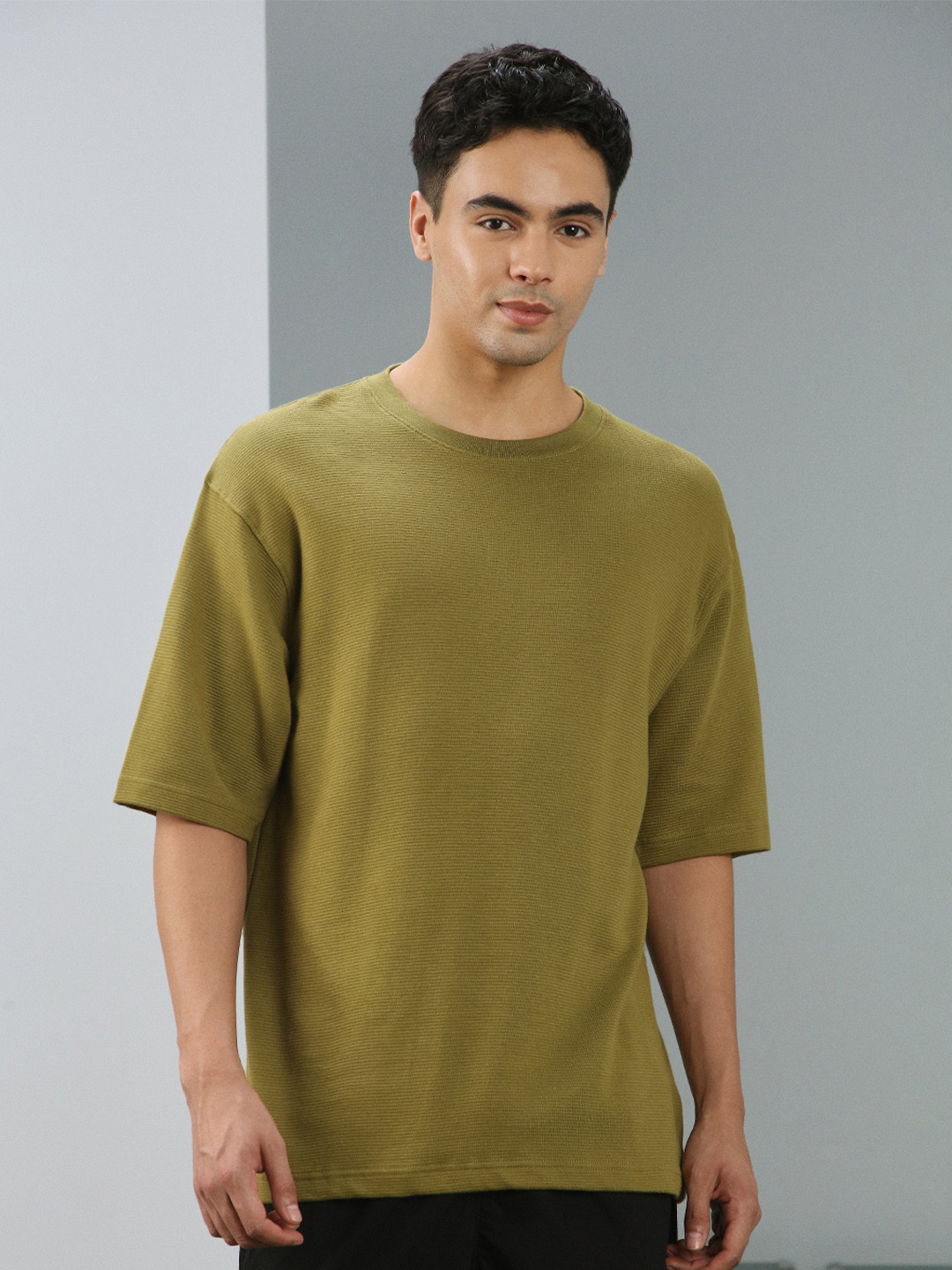 NOBERO Men Textured Half Sleeves T-shirt