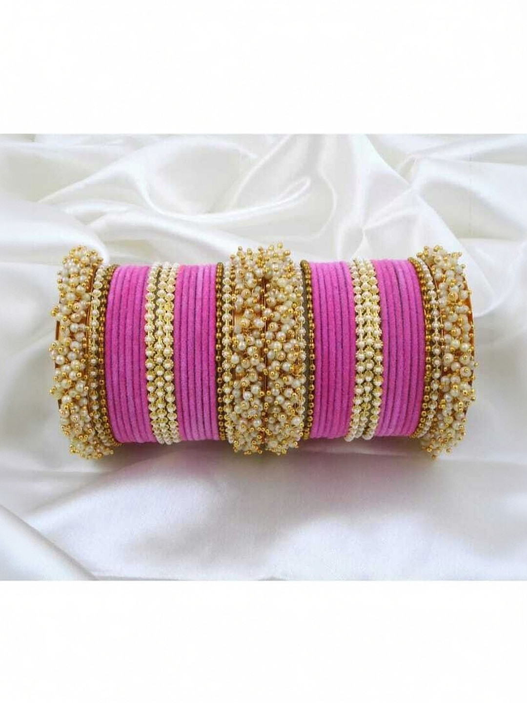 Only Offers Pink Glass Artificial Stones & Beads Bangle